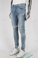 Custom Logo Blue Skinny Jeans Men