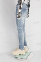 Light Blue Scratch Paint Splatters Skinny Distressed Jeans Men
