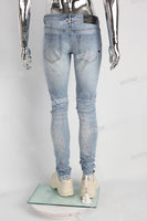 Light Blue Scratch Paint Splatters Skinny Distressed Jeans Men