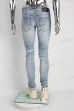 Light Blue Scratch Paint Splatters Skinny Distressed Jeans Men