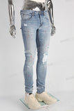 Light Blue Scratch Paint Splatters Skinny Distressed Jeans Men