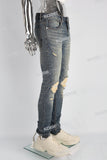 Blue Vintage Stretch Elastic Scratch Distressed Skinny Jeans Men