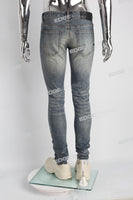 Blue Vintage Stretch Elastic Scratch Distressed Skinny Jeans Men