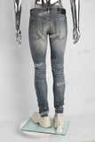 Blue Vintage Stretch Elastic Scratch Distressed Skinny Jeans Men