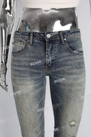 Blue Vintage Stretch Elastic Scratch Distressed Skinny Jeans Men