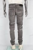 Grey Embroidery Frayed Mans Skinny