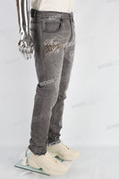 Grey Embroidery Frayed Mans Skinny