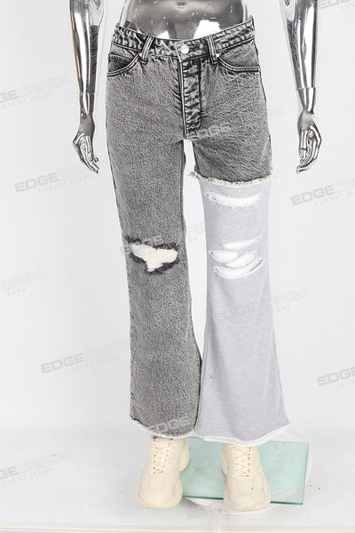 Patchwork Knitted Ripped Stonewashed Mans Jeans