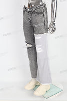 Patchwork Knitted Ripped Stonewashed Mans Jeans