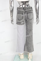 Patchwork Knitted Ripped Stonewashed Mans Jeans