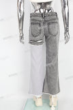 Patchwork Knitted Ripped Stonewashed Mans Jeans