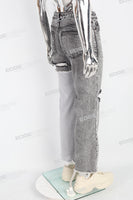 Patchwork Knitted Ripped Stonewashed Mans Jeans