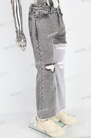 Patchwork Knitted Ripped Stonewashed Mans Jeans