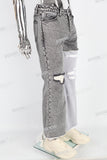 Patchwork Knitted Ripped Stonewashed Mans Jeans