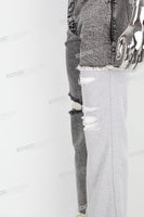 Patchwork Knitted Ripped Stonewashed Mans Jeans