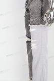 Patchwork Knitted Ripped Stonewashed Mans Jeans
