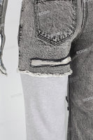 Patchwork Knitted Ripped Stonewashed Mans Jeans