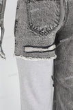 Patchwork Knitted Ripped Stonewashed Mans Jeans