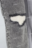 Patchwork Knitted Ripped Stonewashed Mans Jeans
