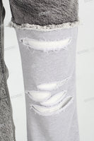 Patchwork Knitted Ripped Stonewashed Mans Jeans