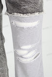 Patchwork Knitted Ripped Stonewashed Mans Jeans