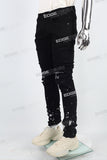 black paint spplatters distressed skinny men jeans with embroidery logo