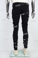 black paint spplatters distressed skinny men jeans with embroidery logo