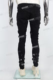 black paint spplatters distressed skinny men jeans with embroidery logo