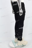 black paint spplatters distressed skinny men jeans with embroidery logo