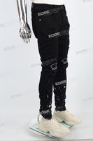 black paint spplatters distressed skinny men jeans with embroidery logo