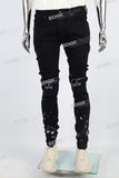 black paint spplatters distressed skinny men jeans with embroidery logo