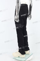 black skinny flare bottom men jeans with leather patch embroideried