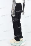 black skinny flare bottom men jeans with leather patch embroideried