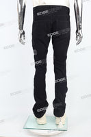 black skinny flare bottom men jeans with leather patch embroideried