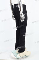 black skinny flare bottom men jeans with leather patch embroideried