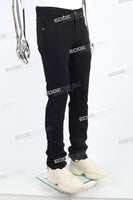 black skinny flare bottom men jeans with leather patch embroideried