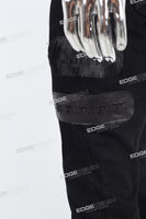 black skinny flare bottom men jeans with leather patch embroideried