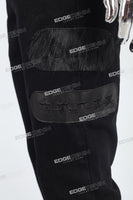 black skinny flare bottom men jeans with leather patch embroideried
