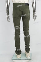 green distressed stacked men jeans with embroidery logo