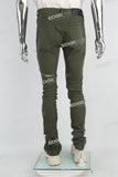 green distressed stacked men jeans with embroidery logo