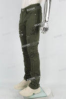 green distressed stacked men jeans with embroidery logo