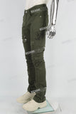 green distressed stacked men jeans with embroidery logo