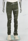 green distressed stacked men jeans with embroidery logo