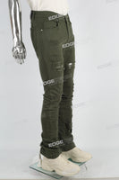 green distressed stacked men jeans with embroidery logo