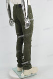 green distressed stacked men jeans with embroidery logo