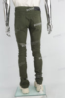 green distressed stacked men jeans with embroidery logo