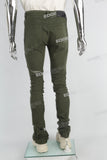 green distressed stacked men jeans with embroidery logo