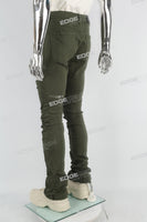 green distressed stacked men jeans with embroidery logo