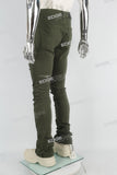 green distressed stacked men jeans with embroidery logo