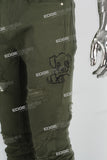 green distressed stacked men jeans with embroidery logo